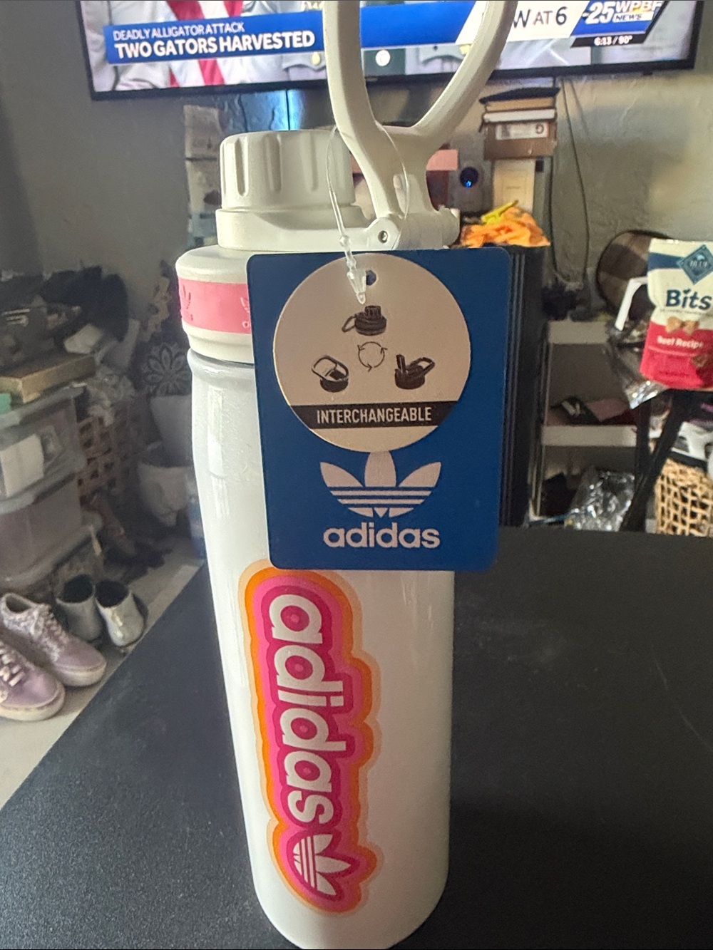 adidas White Bottle with Pink and Orange Logo